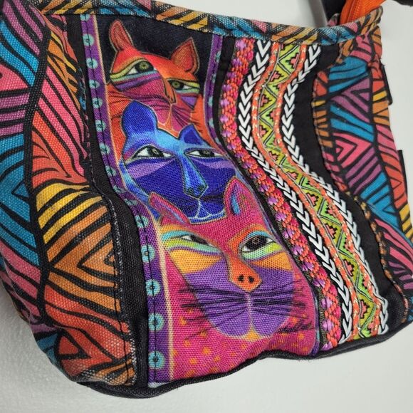 Laurel Burch stacked cat quirky multicolored crossbody cat lady purse bag - Picture 3 of 7
